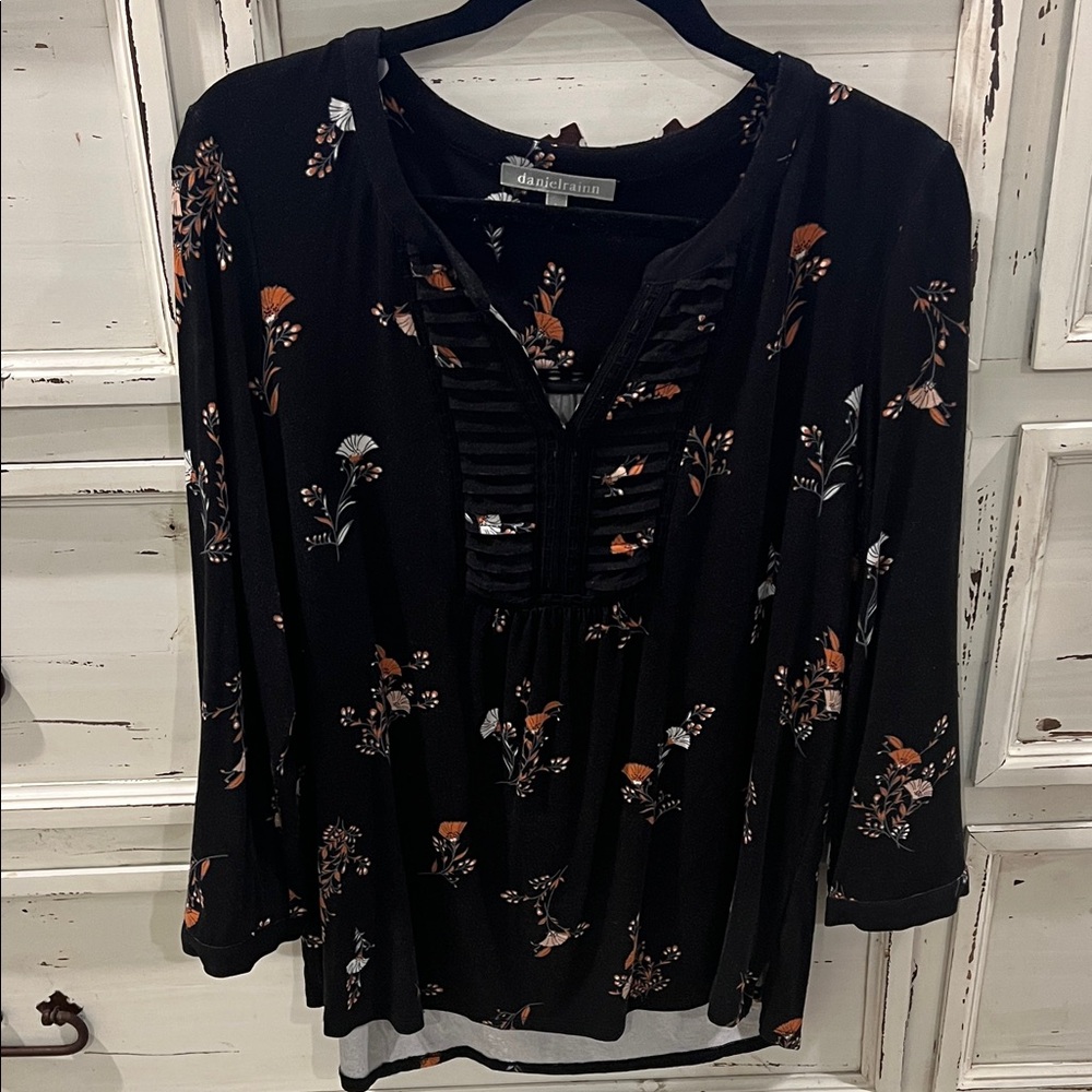 Daniel Rainn Black and Orange Floral Blouse